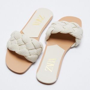ZARA Pearl Beaded Knot Woven Slides